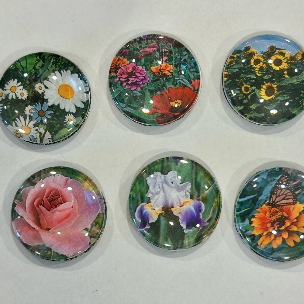 Floral Glass Magnet Set - Multi-Color - Handmade